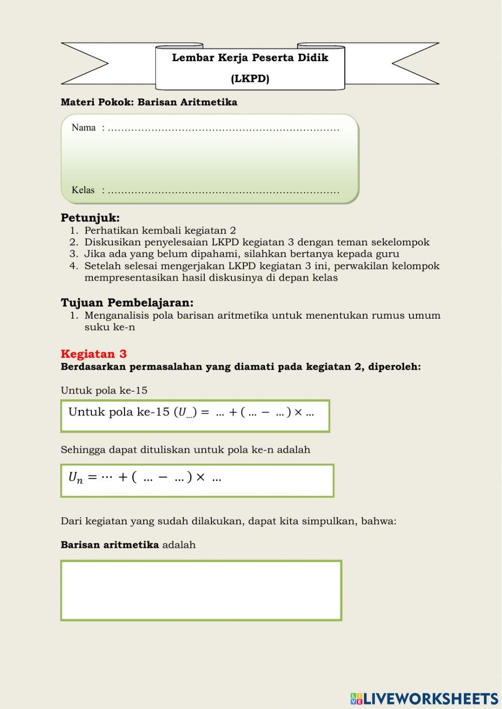 Matematika Barisan aritmetika Matematika Barisan aritmetika