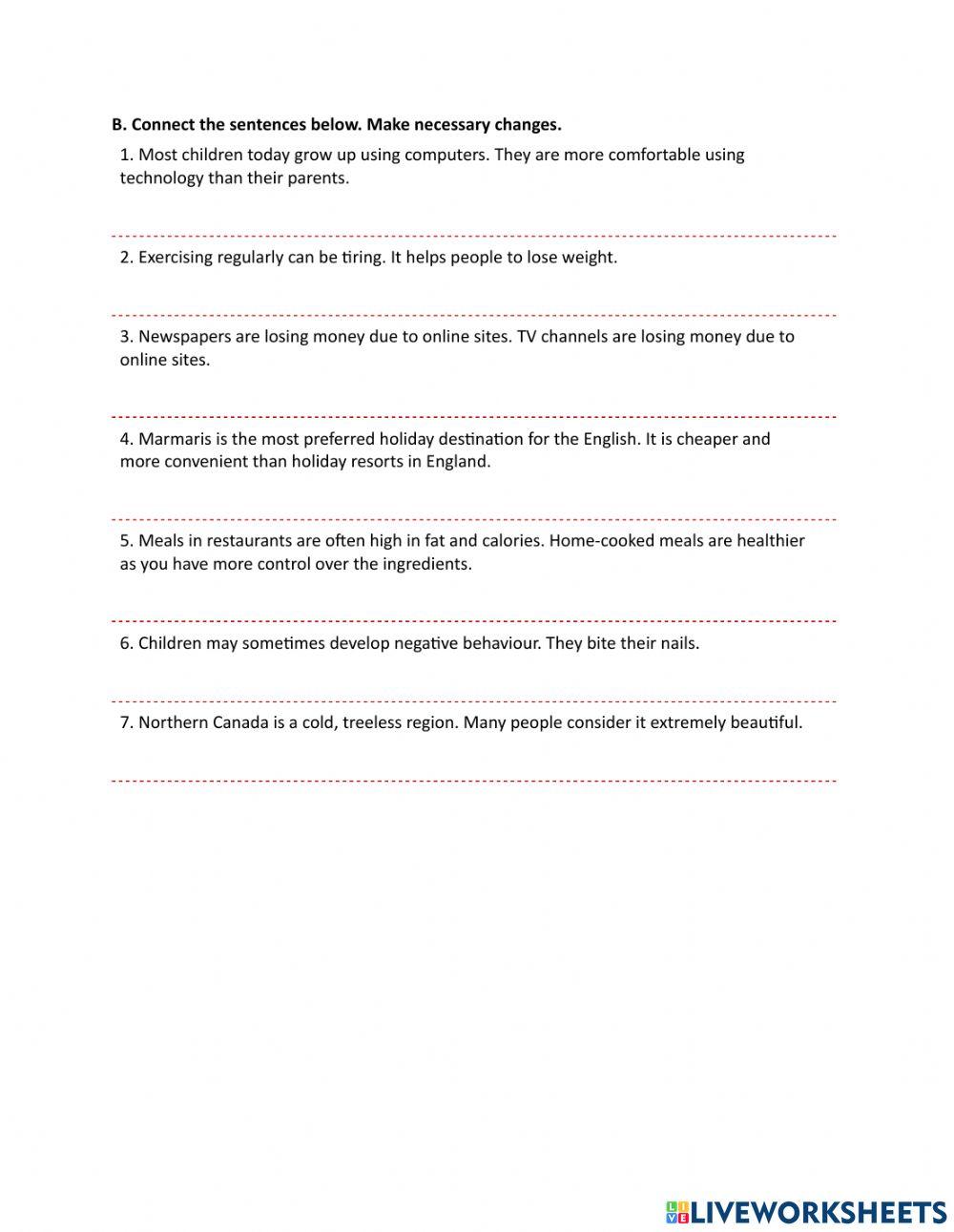3. Sentence Connectors Transition signals B worksheet Live Worksheets