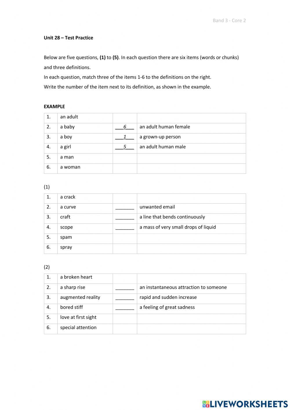 Band 3 (Core 2) - Unit 28 - Test