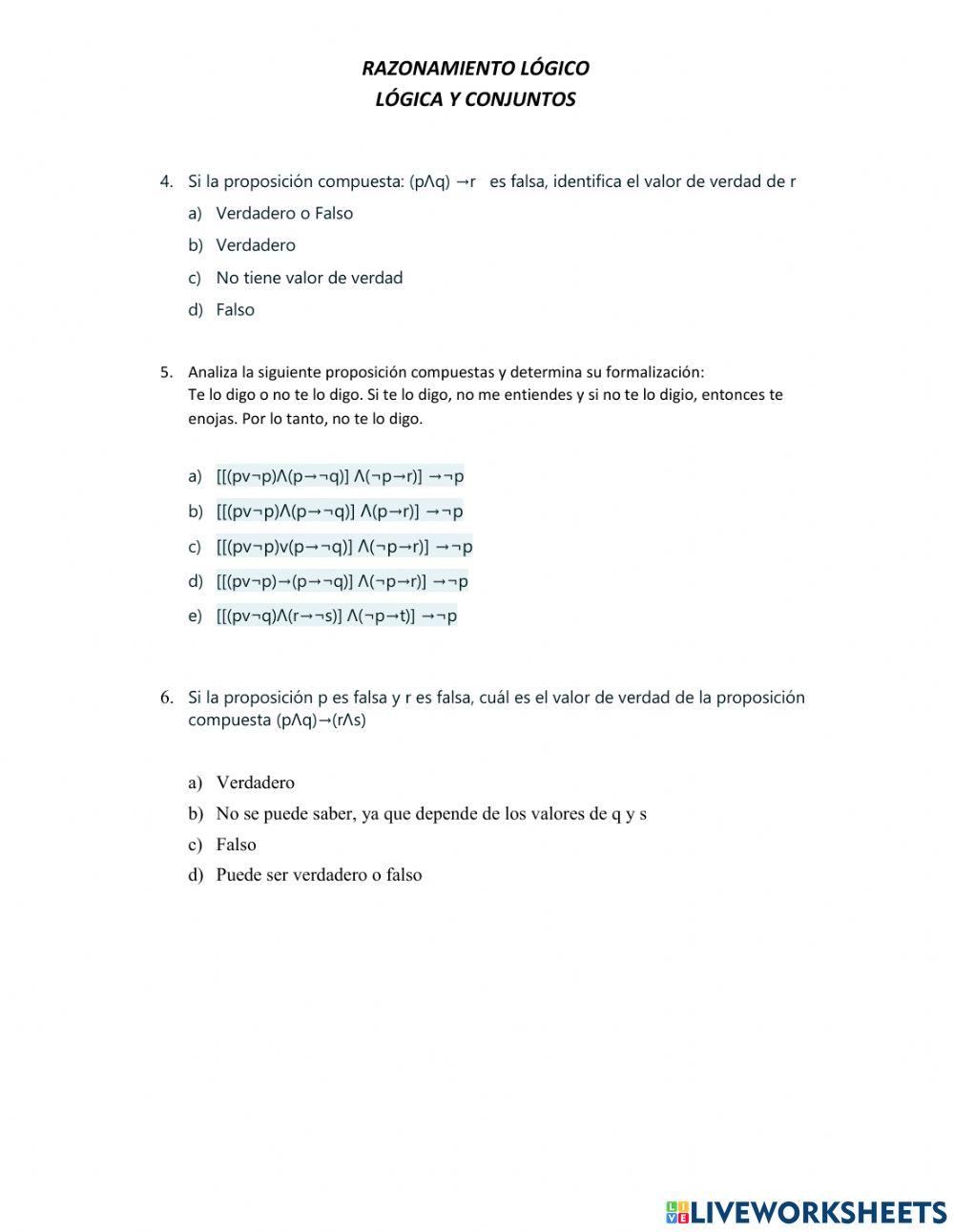 Formalización y tablas de verdad