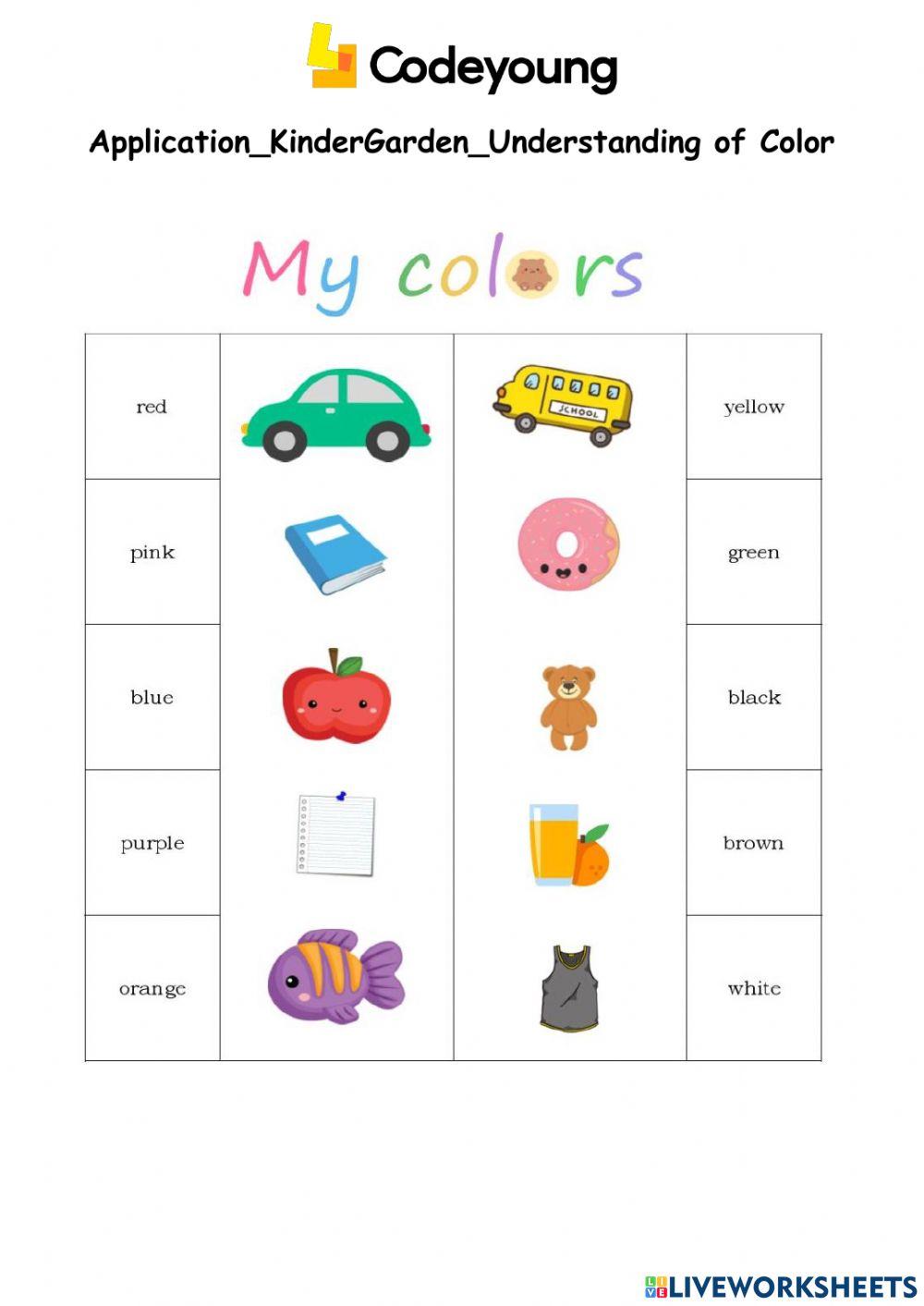 Colors online exercise for kg Live Worksheets