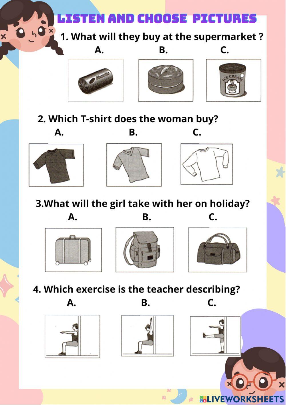 listen and choose pictures online exercise for | Live Worksheets