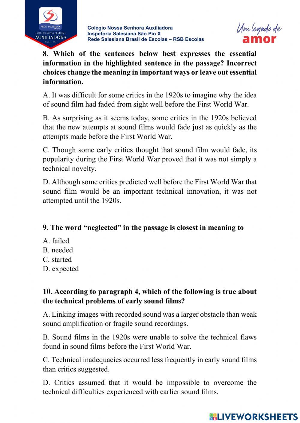 Toefl IBT Transition to sound in film