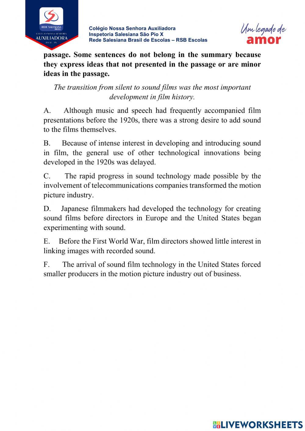 Toefl IBT Transition to sound in film