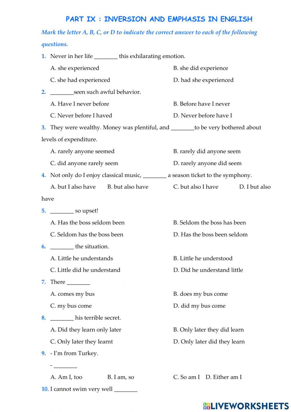 Đảo ngữ nâng cao lop t5,t7