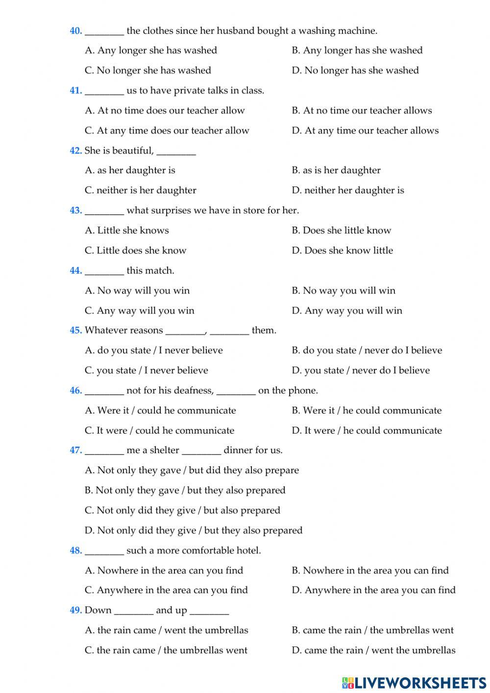 Đảo ngữ nâng cao lop t5,t7