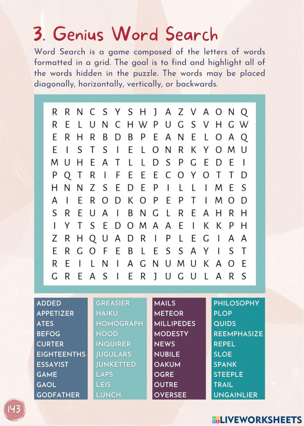 Genius Worksearch worksheet Live Worksheets Genius Worksearch worksheet Live Worksheets
