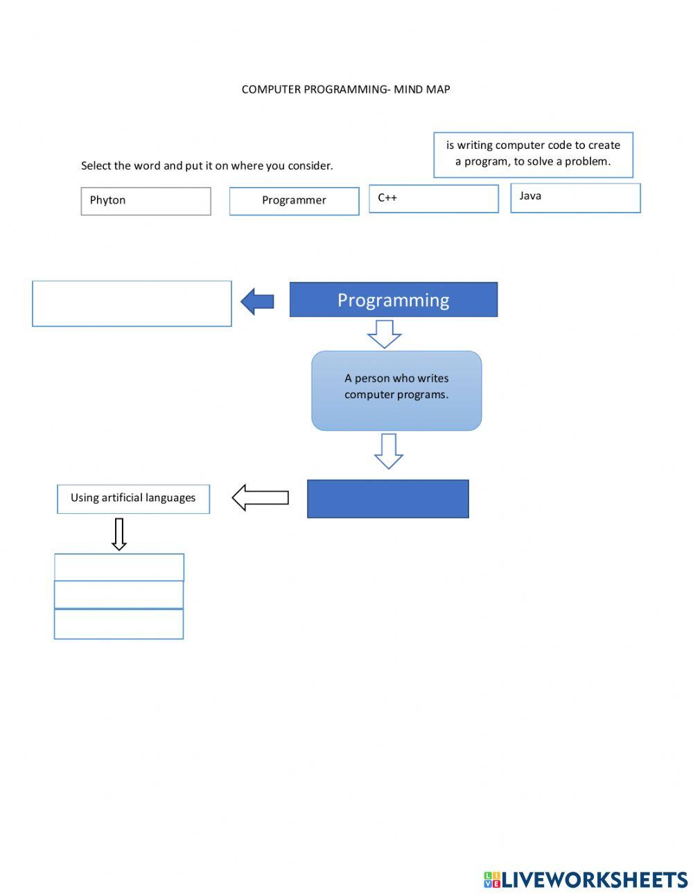 Programming mind map worksheet | Live Worksheets