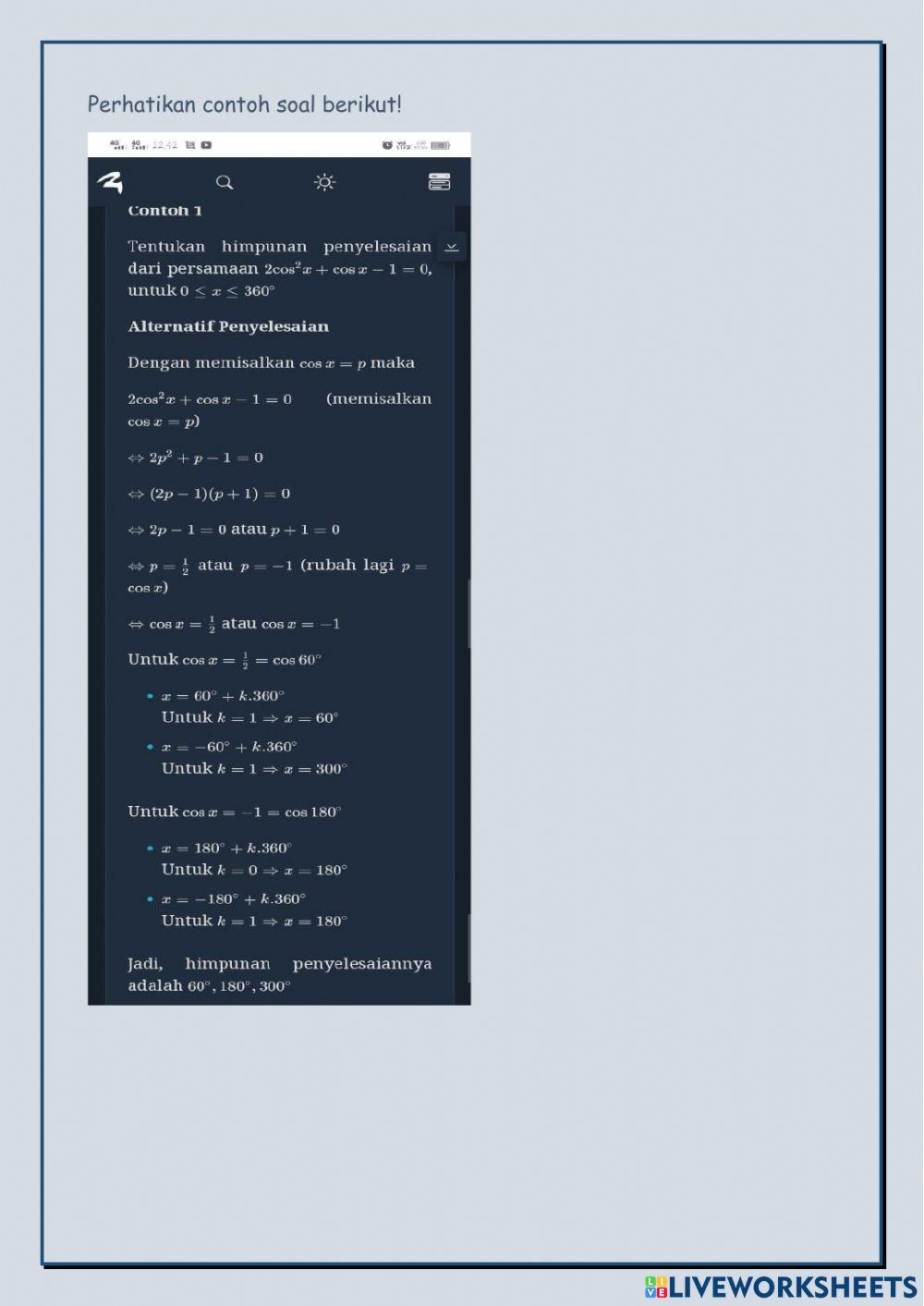 Persamaan trigonometri bentuk kuadrat