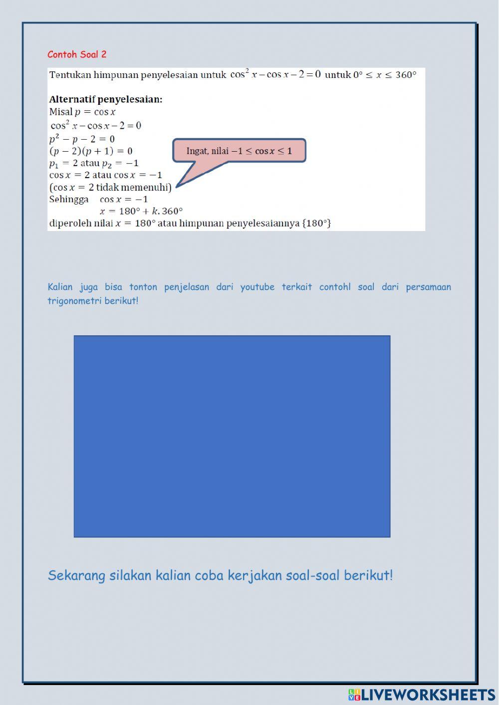Persamaan trigonometri bentuk kuadrat