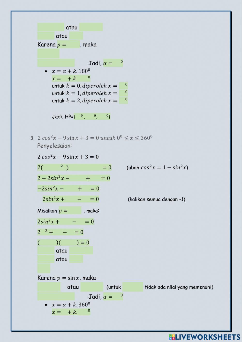 Persamaan trigonometri bentuk kuadrat
