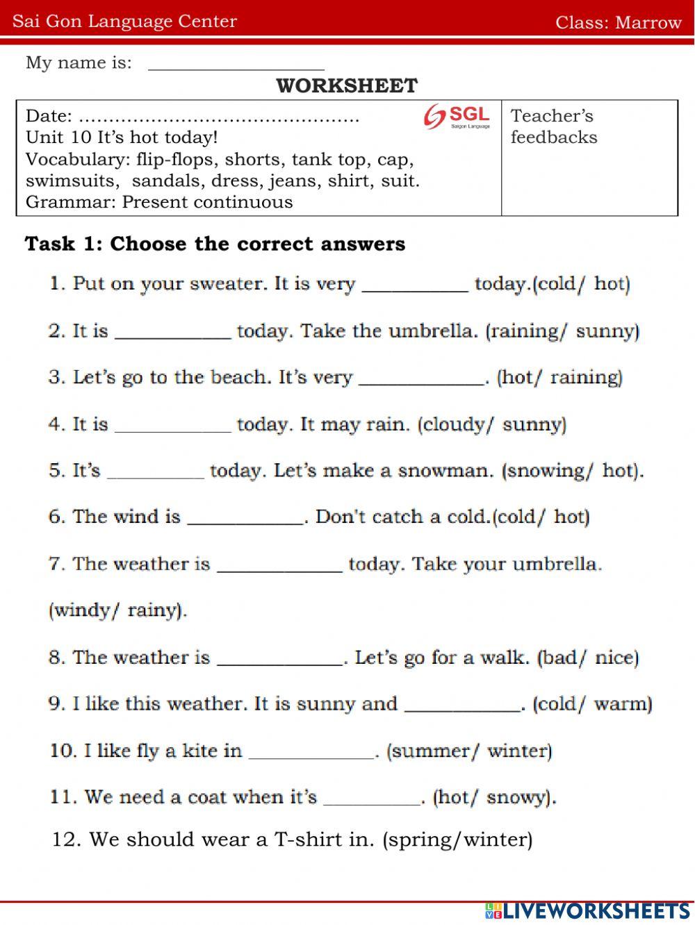 Unit 10 It's hot today