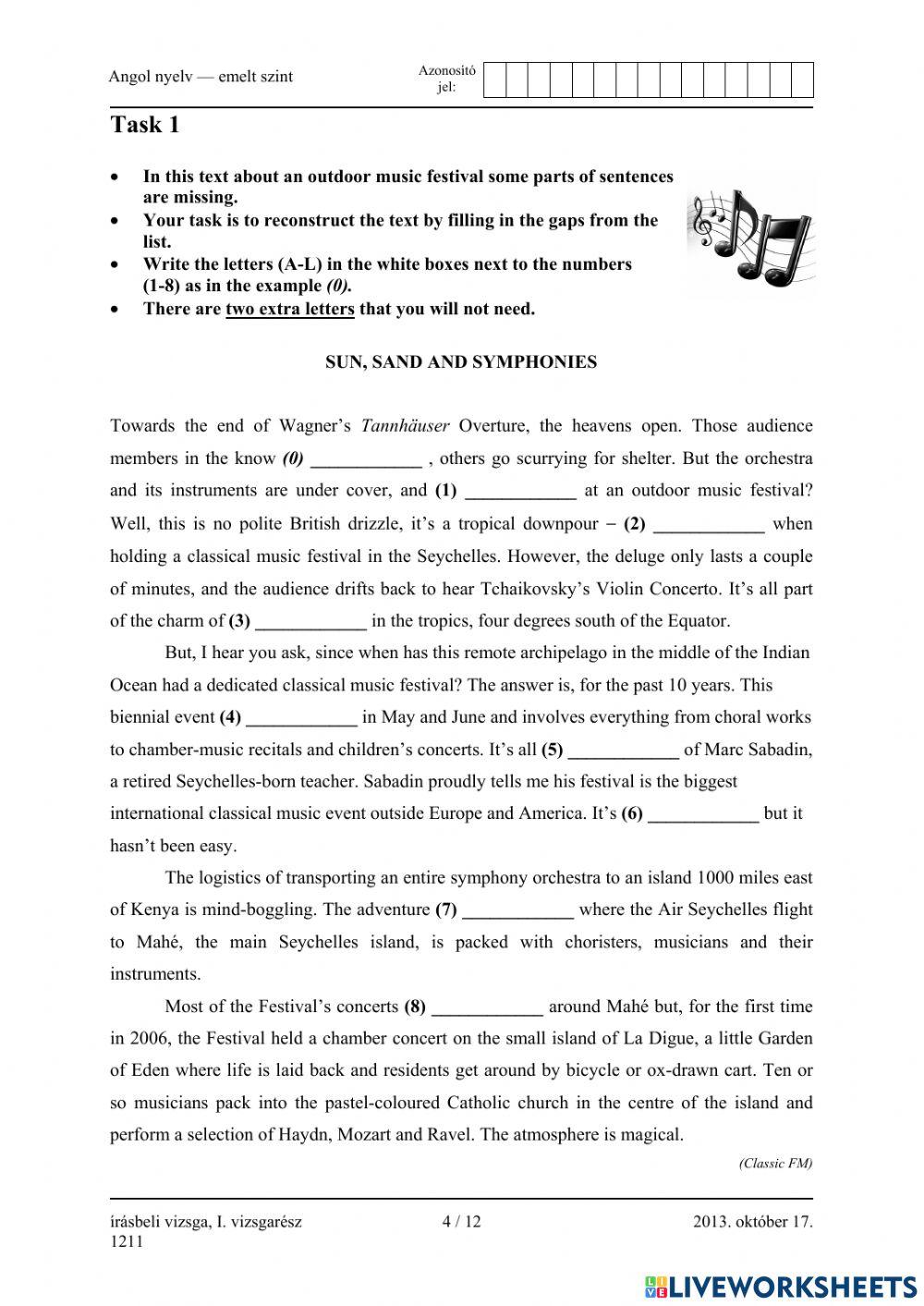 Érettségi 2013 október Olvasásértés