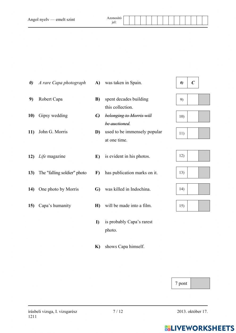 Érettségi 2013 október Olvasásértés