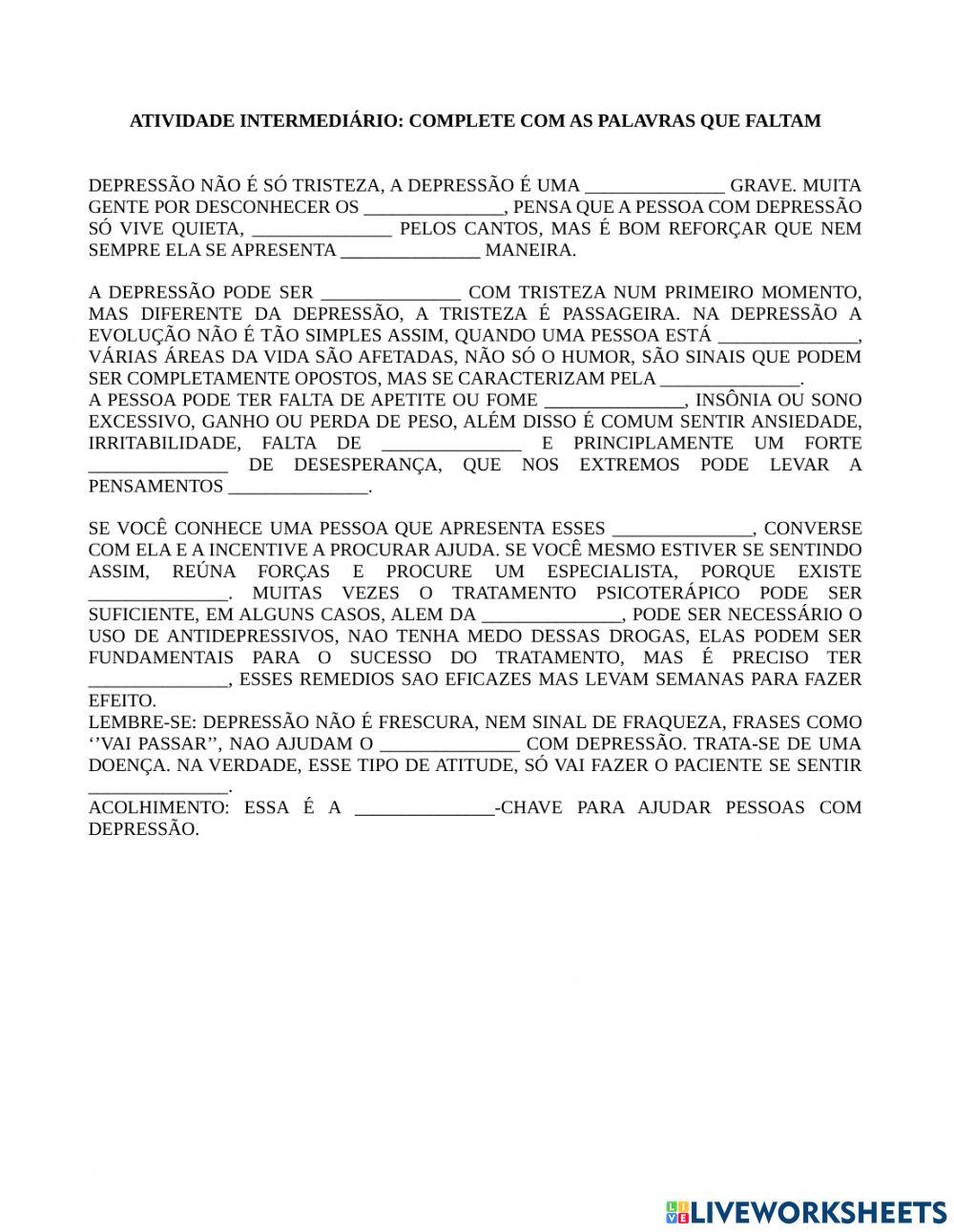 Intermediário - complete com as palavras do vídeo