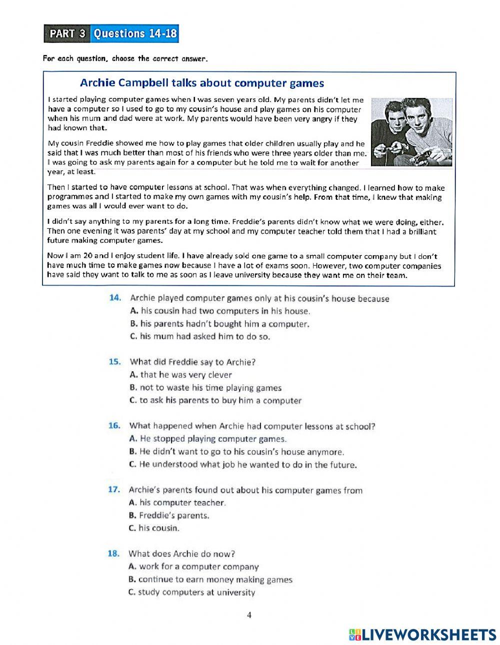 KET Practice Test 07-Reading