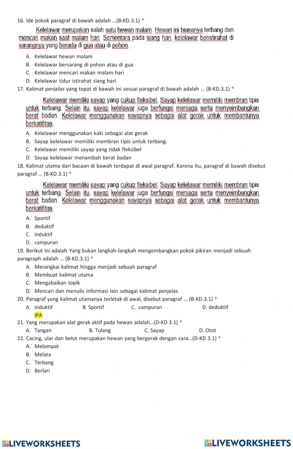 Penilaian harian tema 1 kelas 5 c