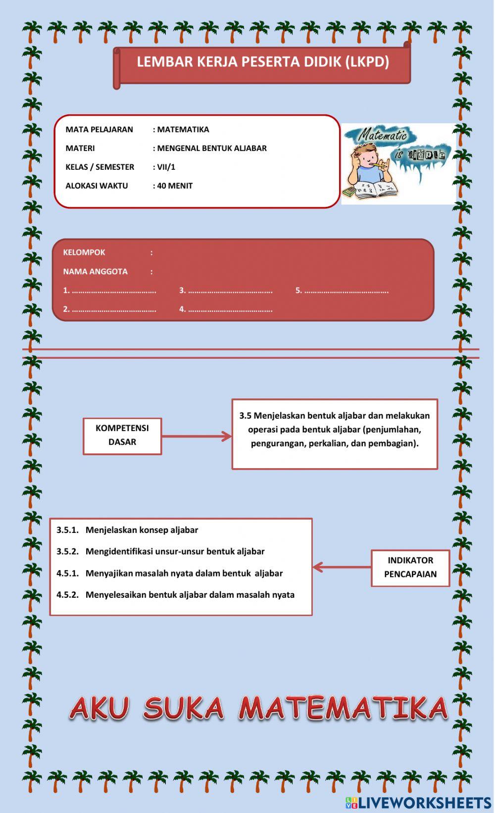 Konsep dan unsur-unsur bentuk aljabar