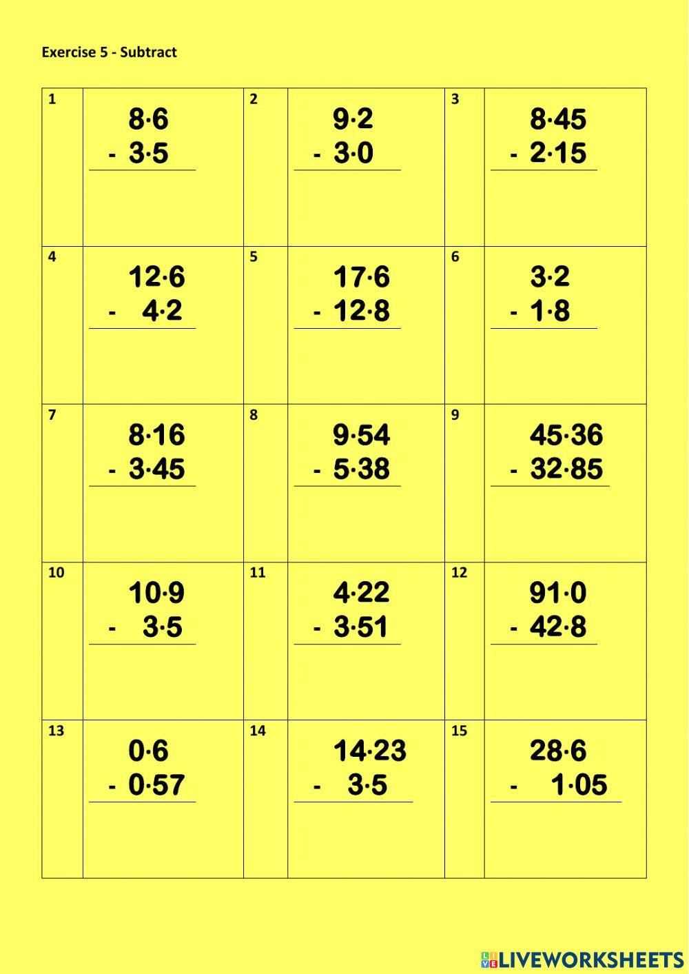 L3 subtracting decimals