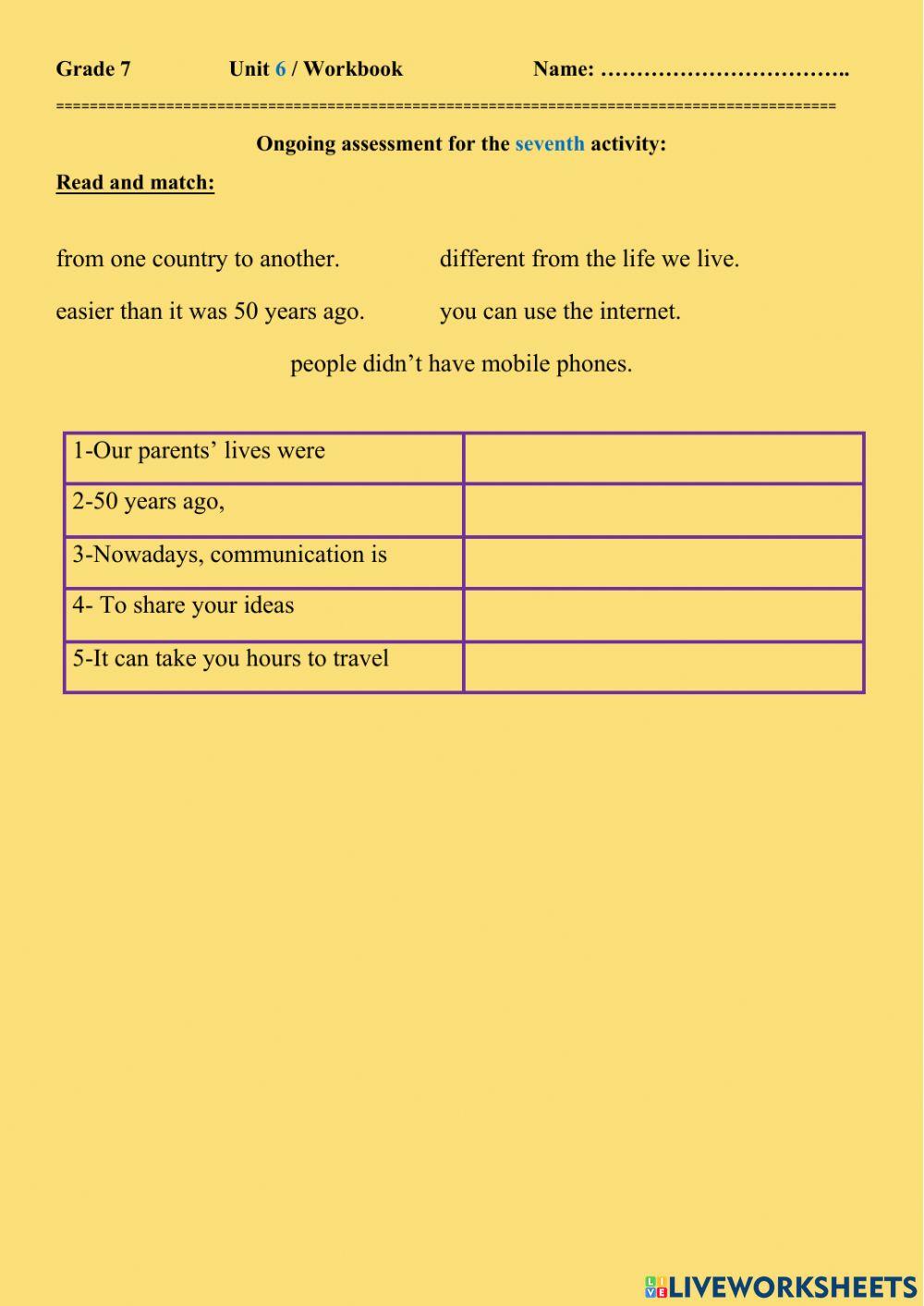 Unit 6 Workbook -Grade 7th