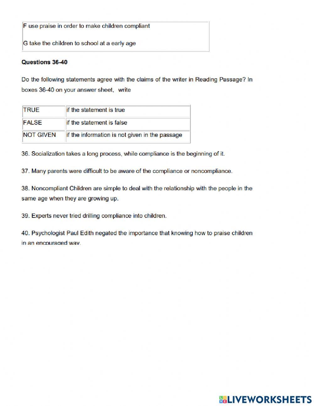 Reading Test 1 - Passage 3 worksheet | Live Worksheets