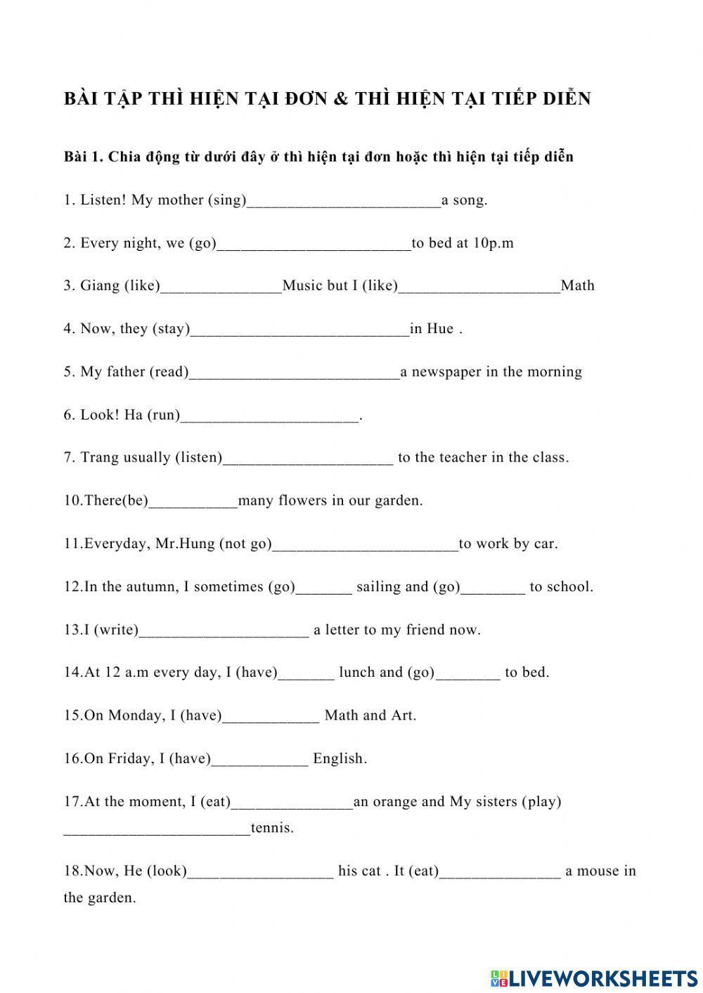 Thì hiện tại đơn và thì hiện tại tiếp diễn