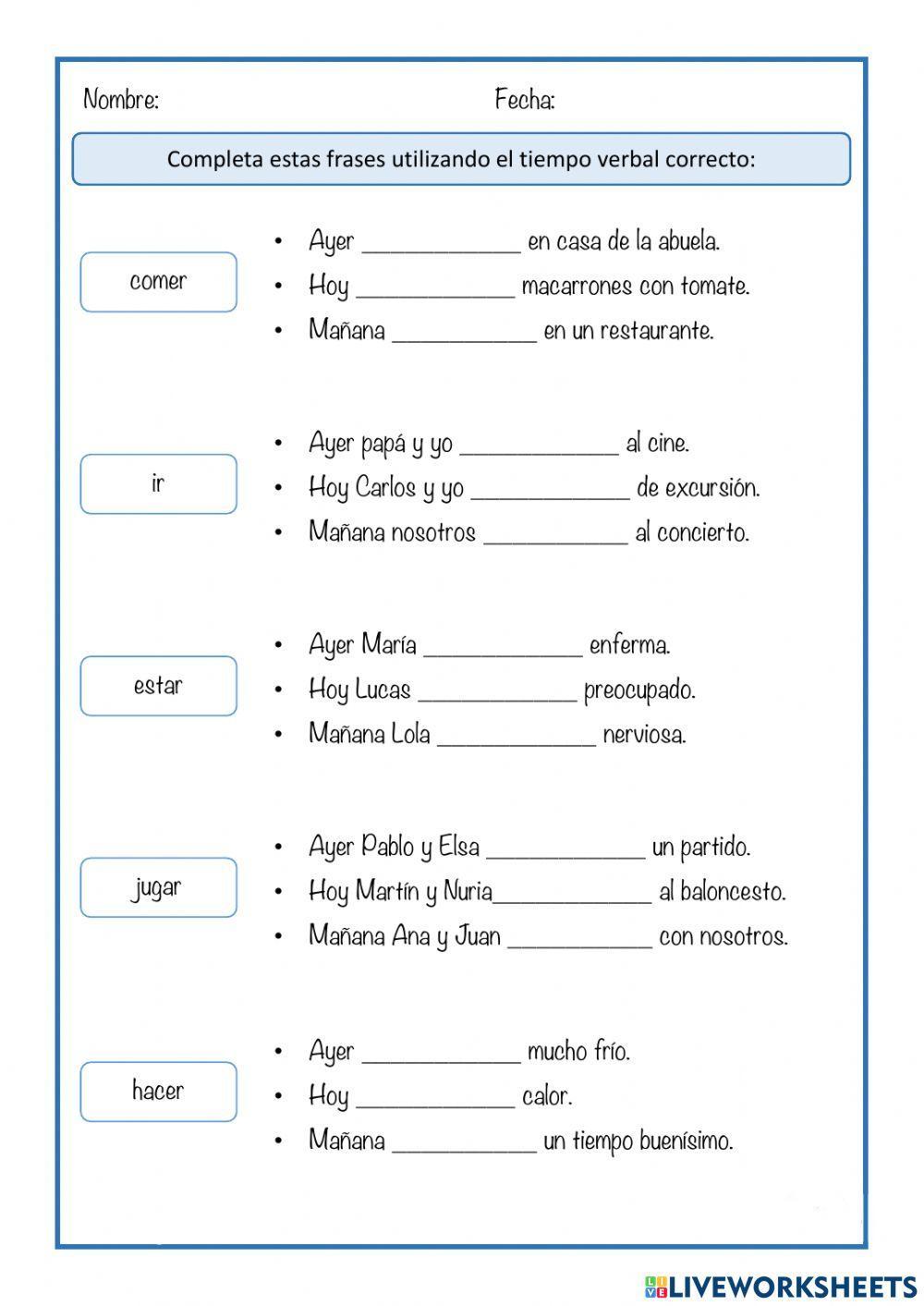 Tiempos verbales en frases