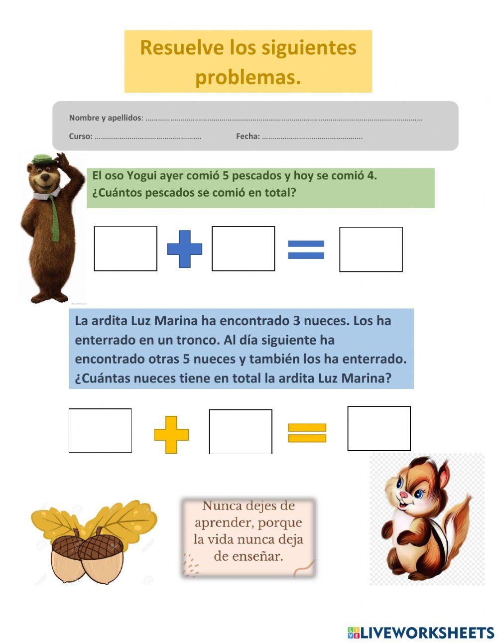 Fichas didácticas suma y Grafica de barras