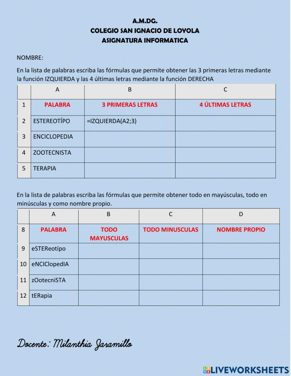 Funciones de texto en excel