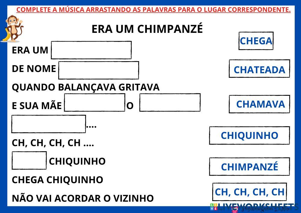 Texto lacunado : chimpanzé chiquinho