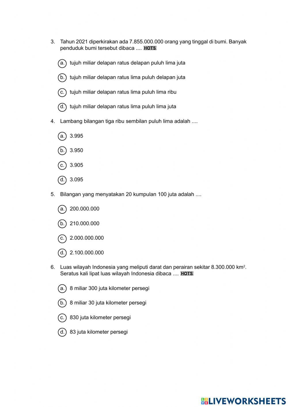 Matematika kelas 4 bilangan cacah besar