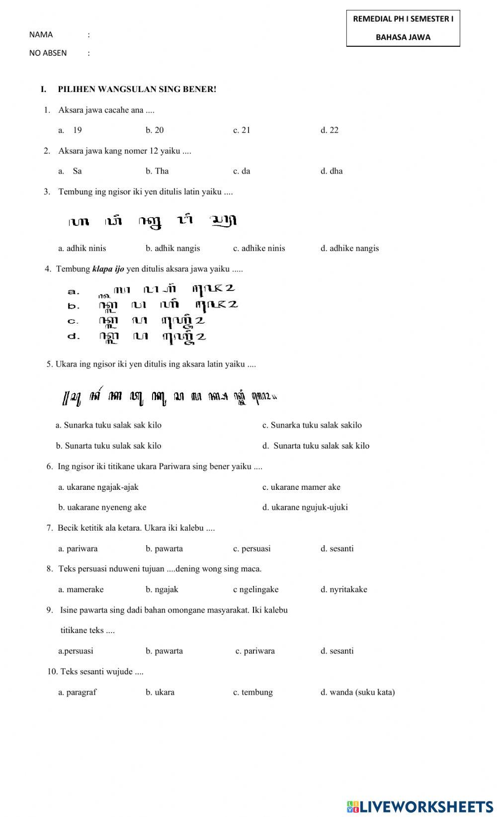 Remedial bahasa jawa ph i semester i