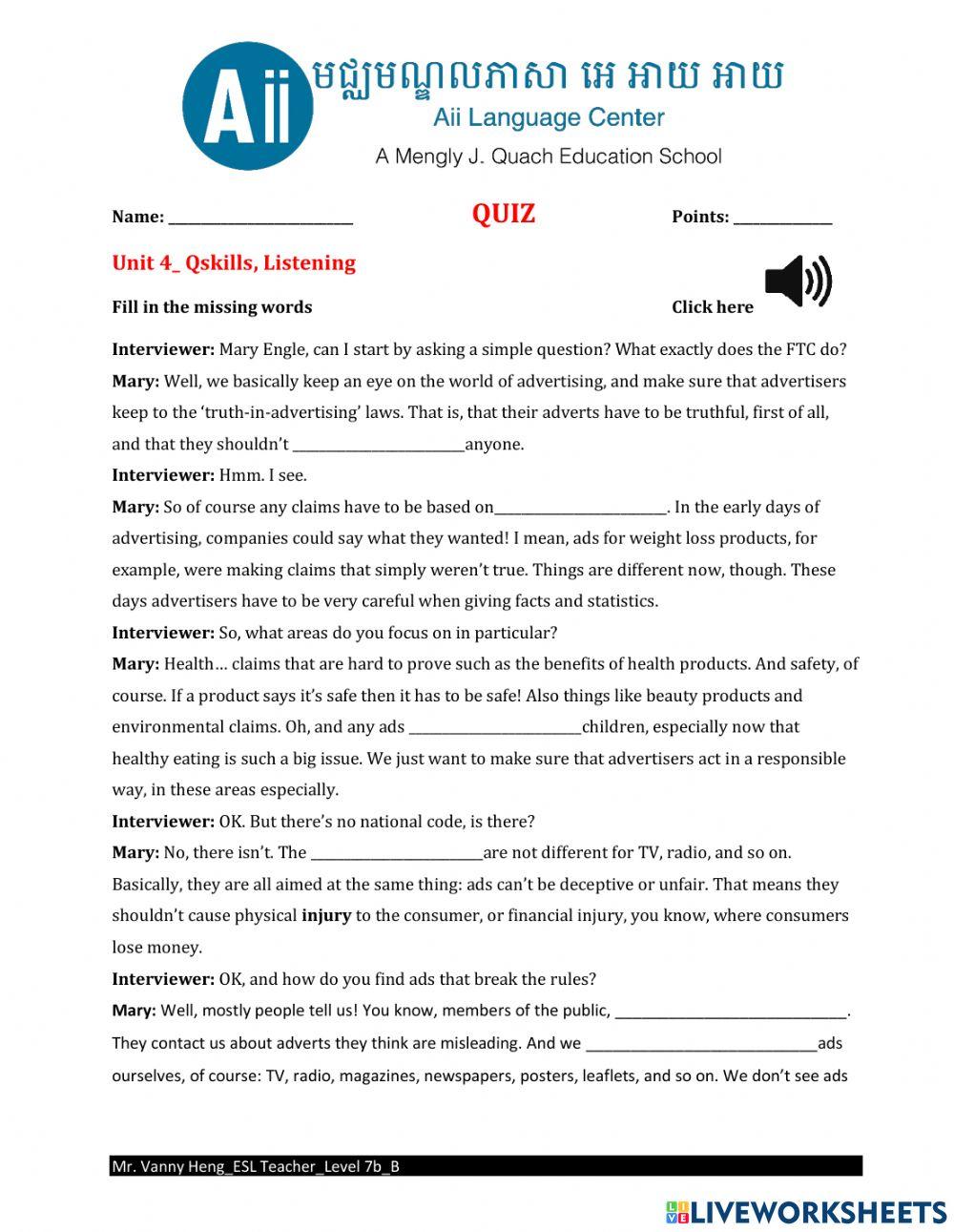 REX3 and Qskill2e-Quiz-Unit 6B