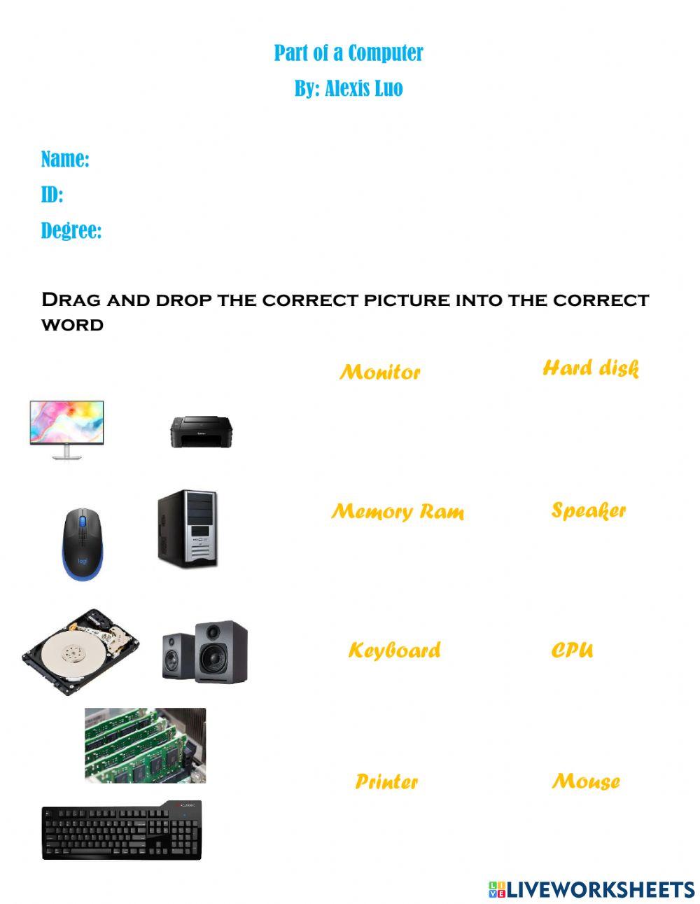 Parts of a Computer online practice | Live Worksheets