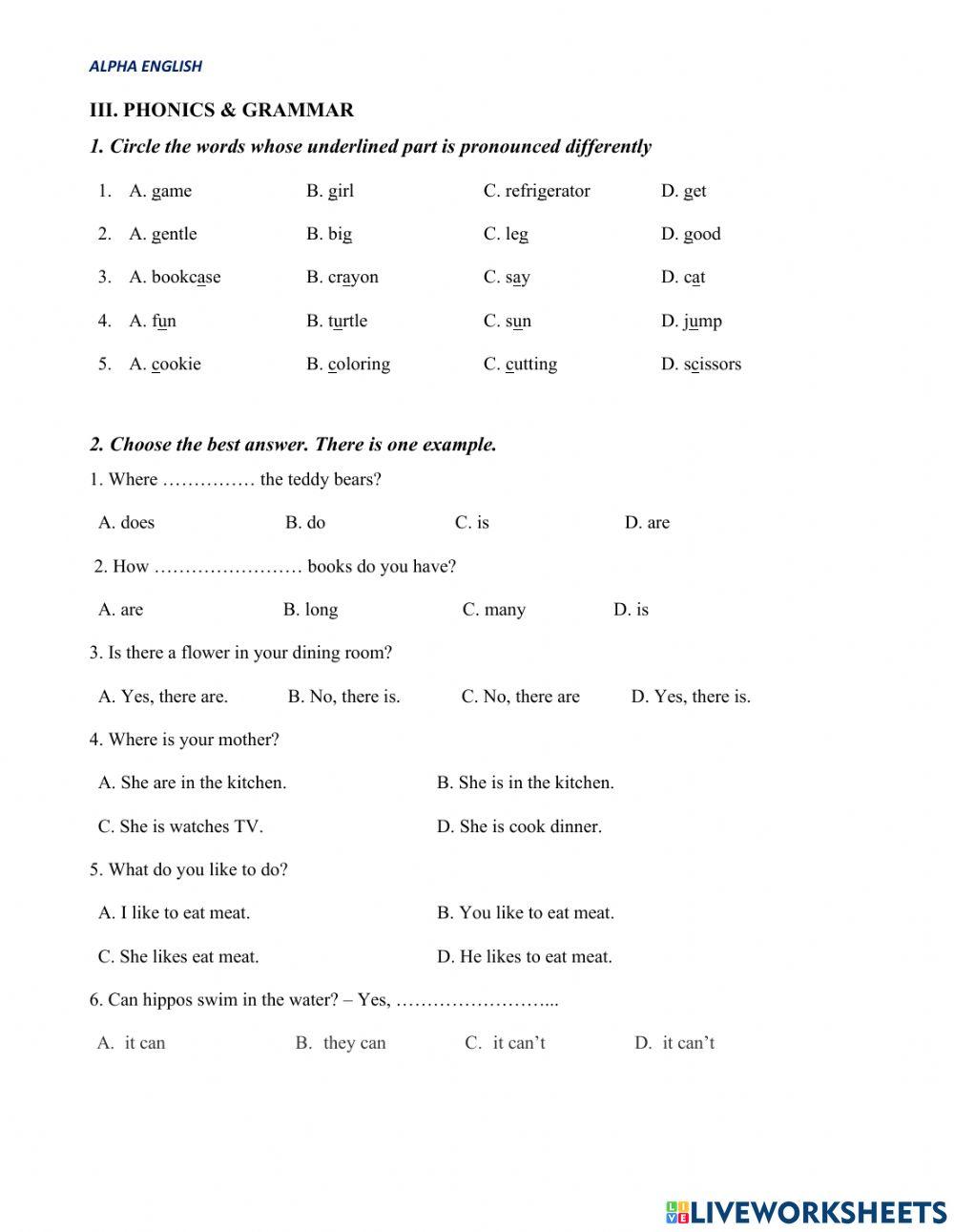 Bài Test đầu vào Khối 2