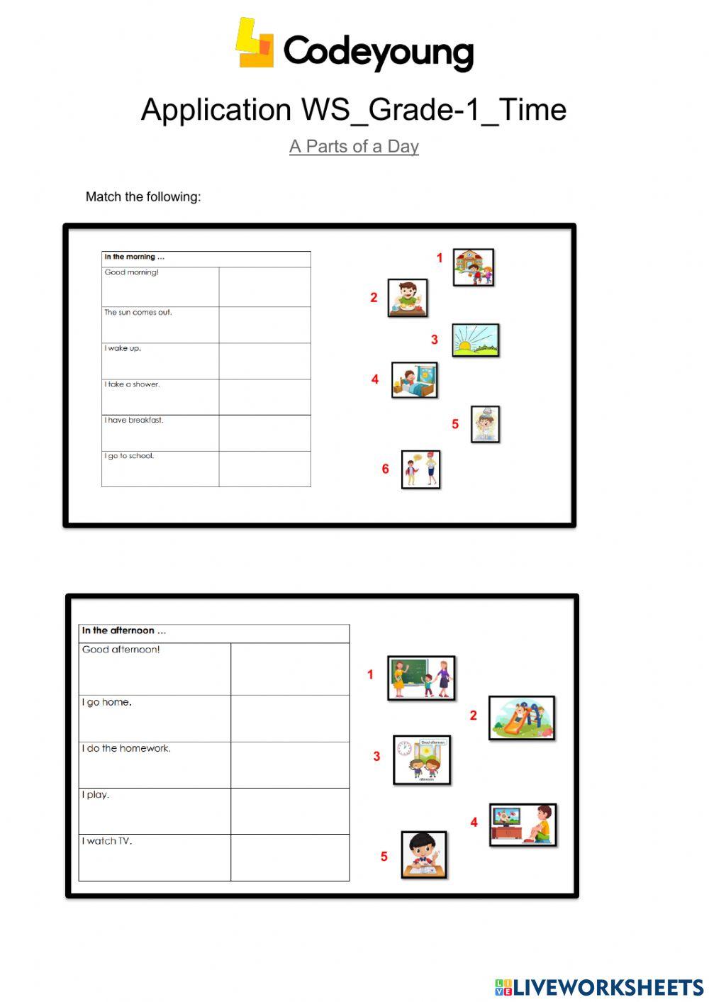 Parts of a day (application work)