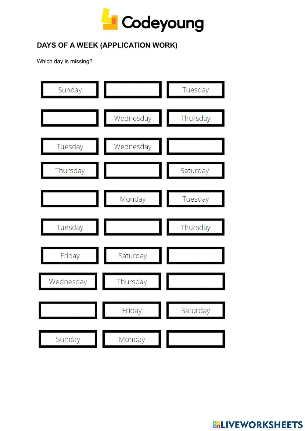 Days of a week (application work)