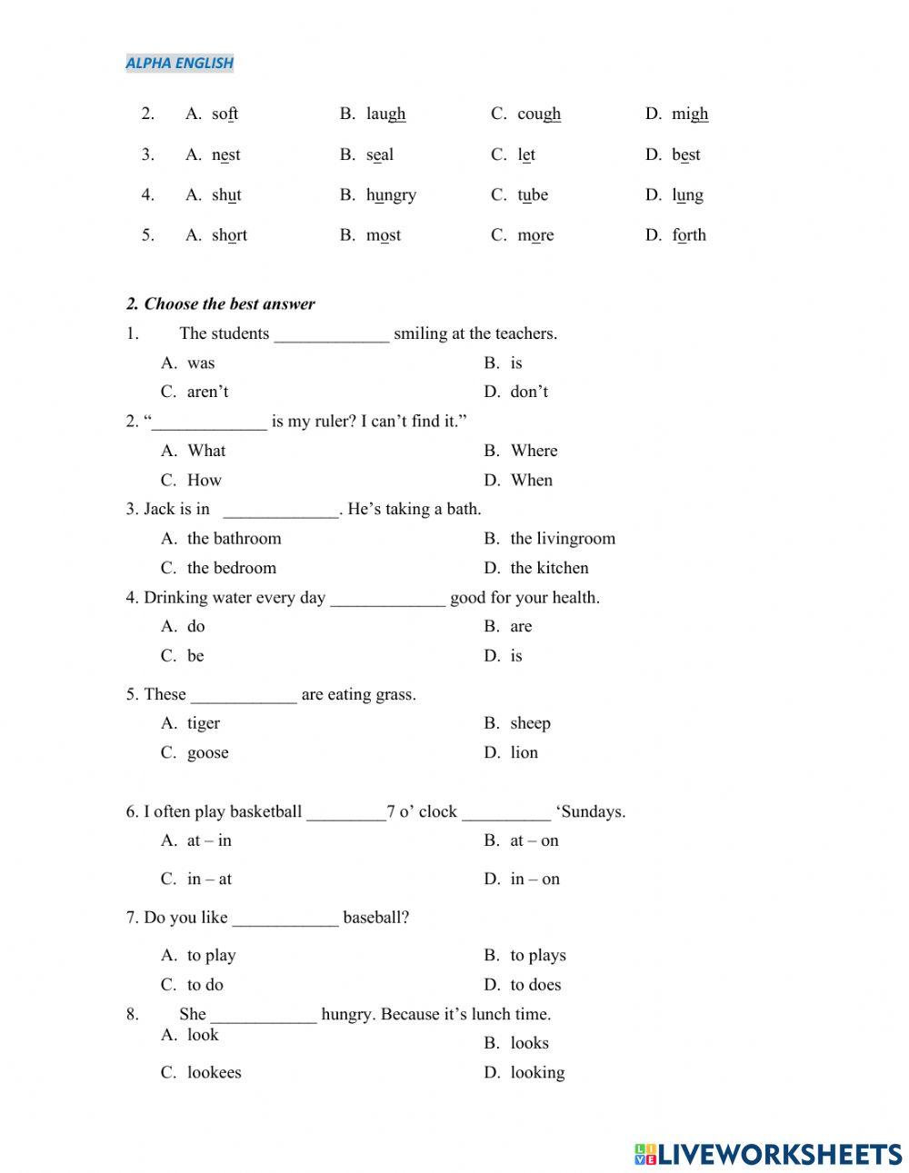 Bài test đầu vào Khối 3