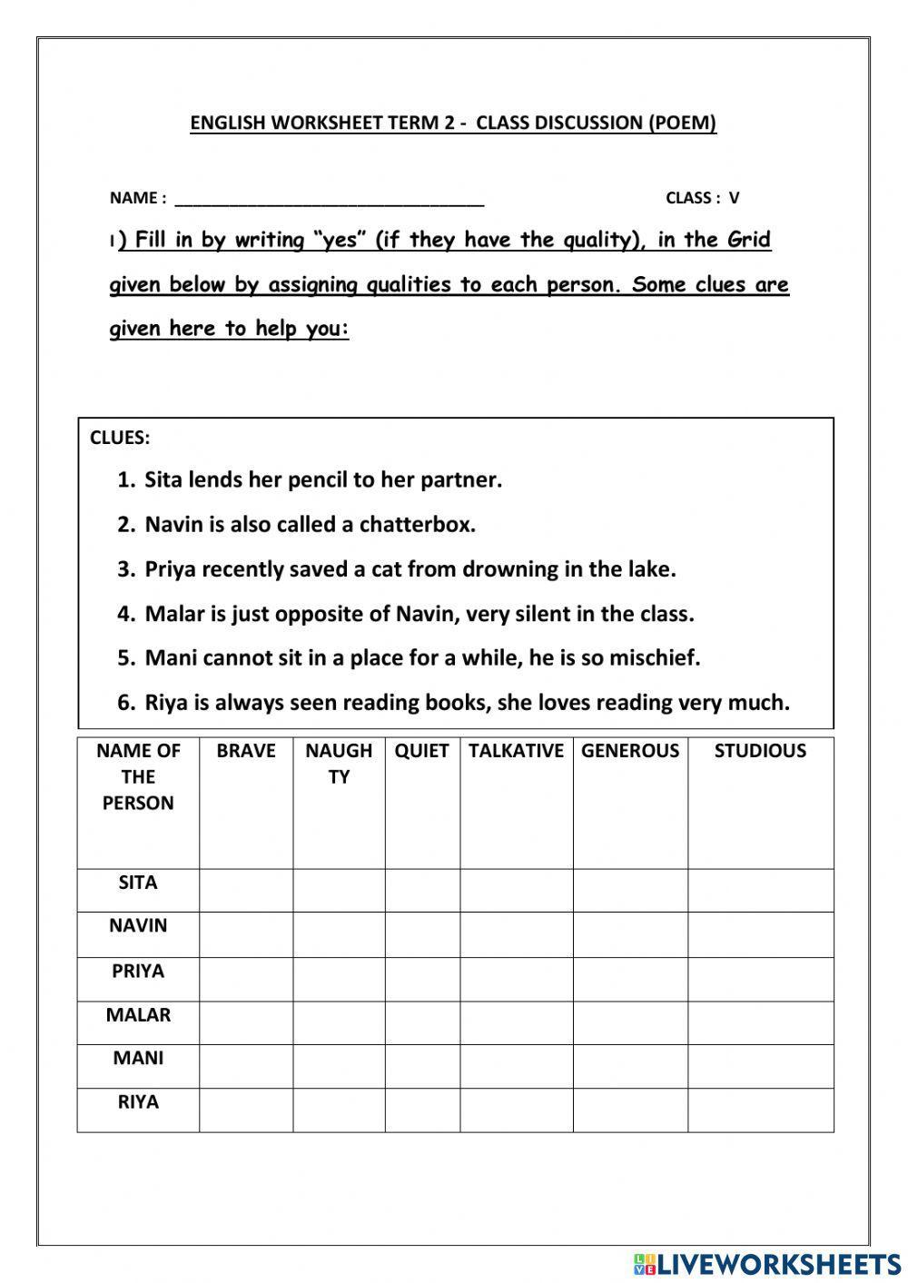 English term 2 unit 6 class discussion