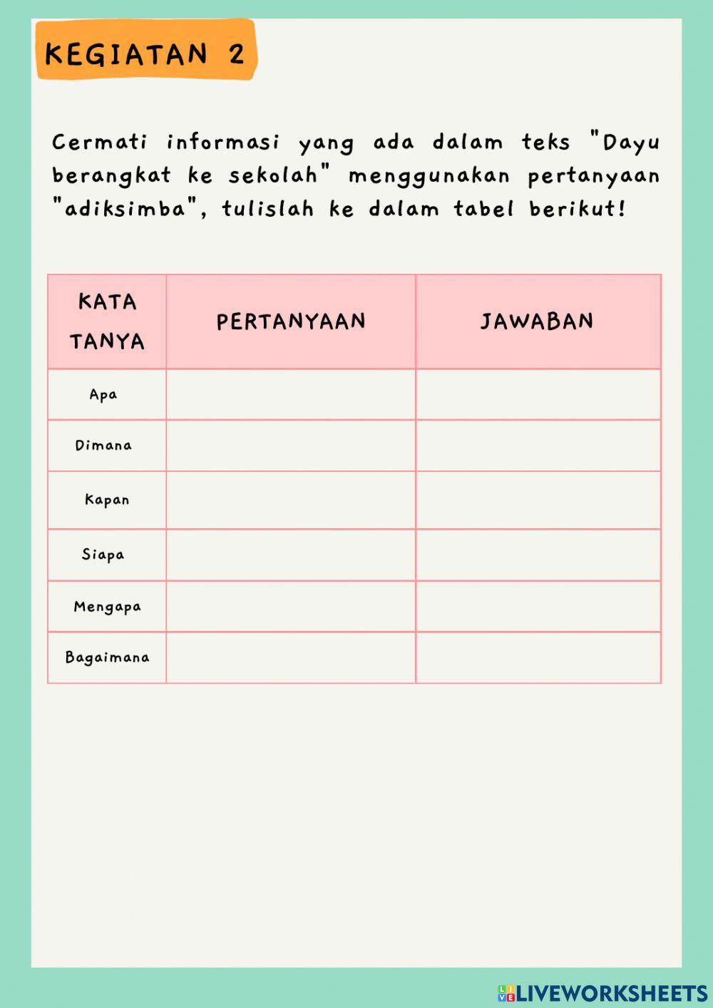 LKPD Tema 2 Subtema 2 Pembelajaran 1