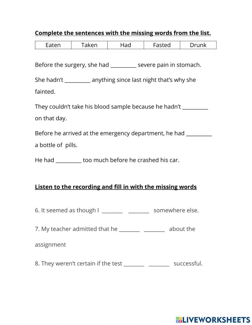 Examen pasado continuo pasado perfecto v2