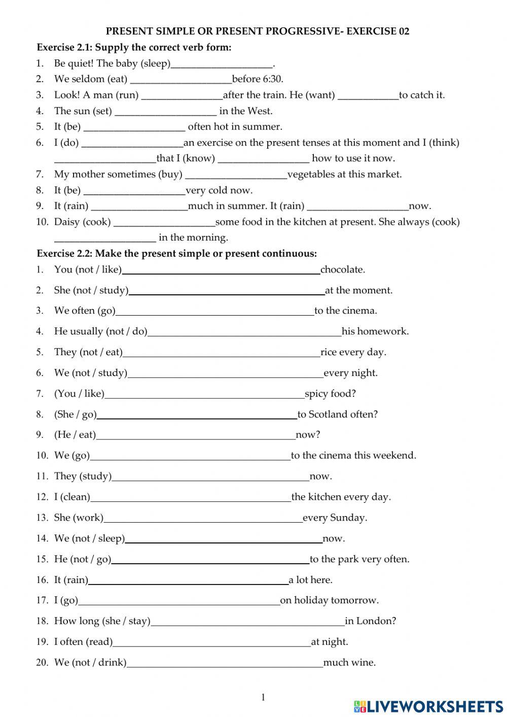 Present Progressive or Present simple- Exercise 2-S02-Online