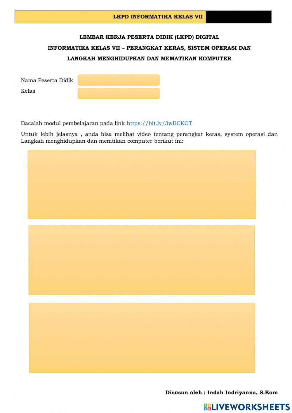 Perangkat keras dan sistem operasi pada komputer worksheet live