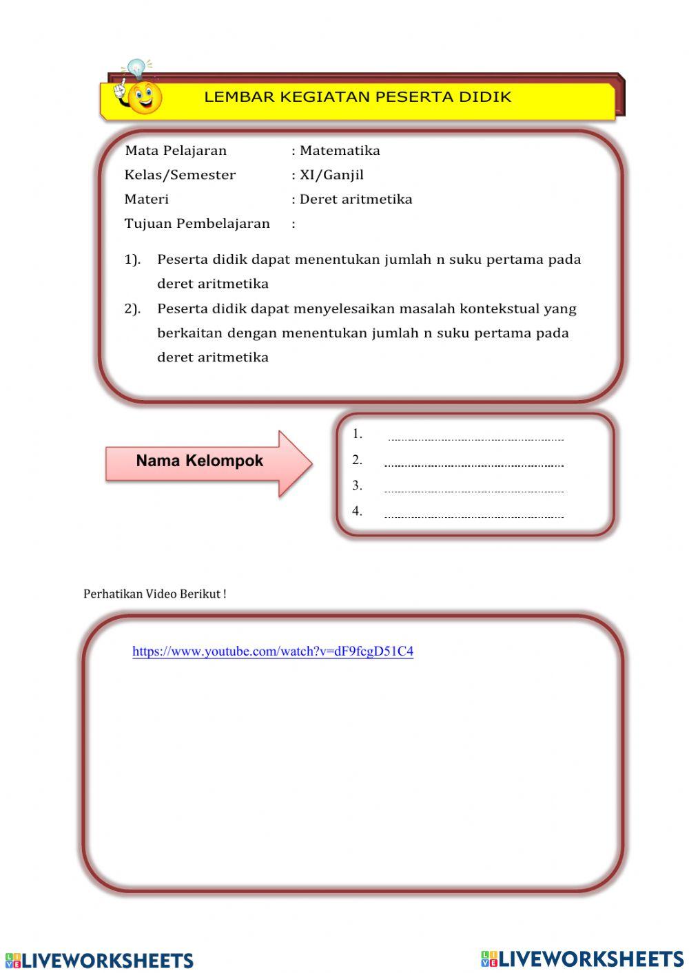 LKPD 1 Rumus Deret Aritmetika