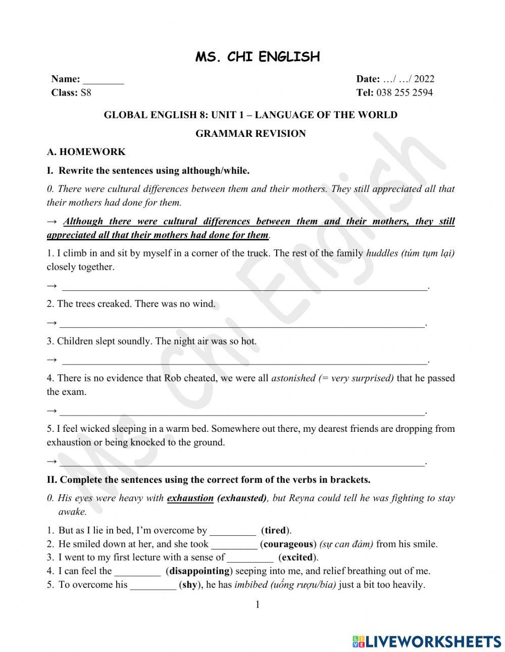 Viet teacher-S8-Week3-U1-Grammar Revision