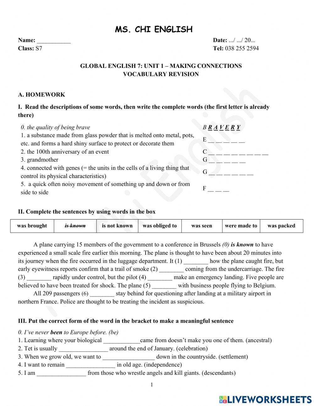 Foreign Teacher - S7 - Week 3 - U1 - Vocabulary Revision