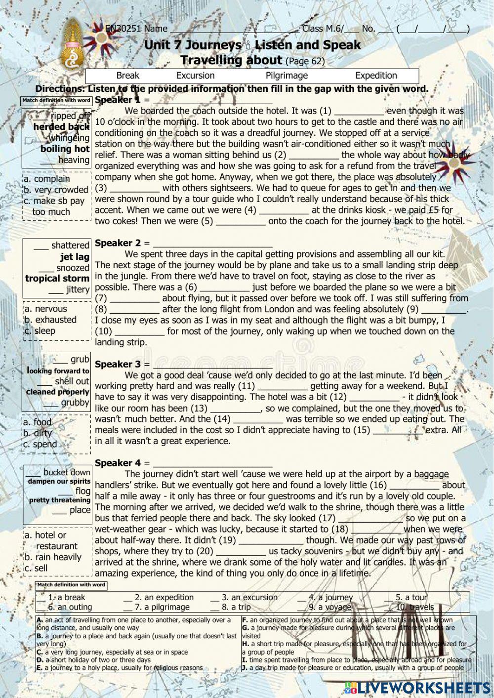 Unit 7 listen and speak online exercise for live worksheets