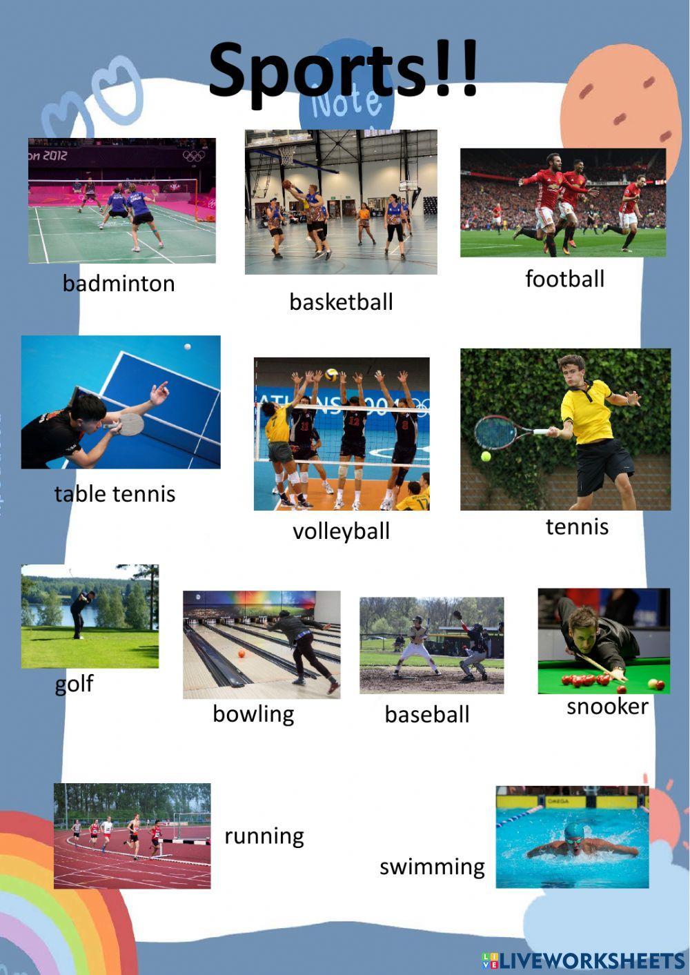 Vocabulary about things in the classroom, sports and subjects.