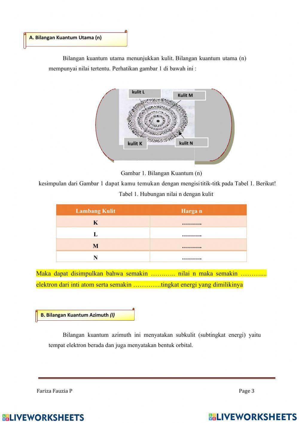 Bilangan Kuantum Kimia Kelas X