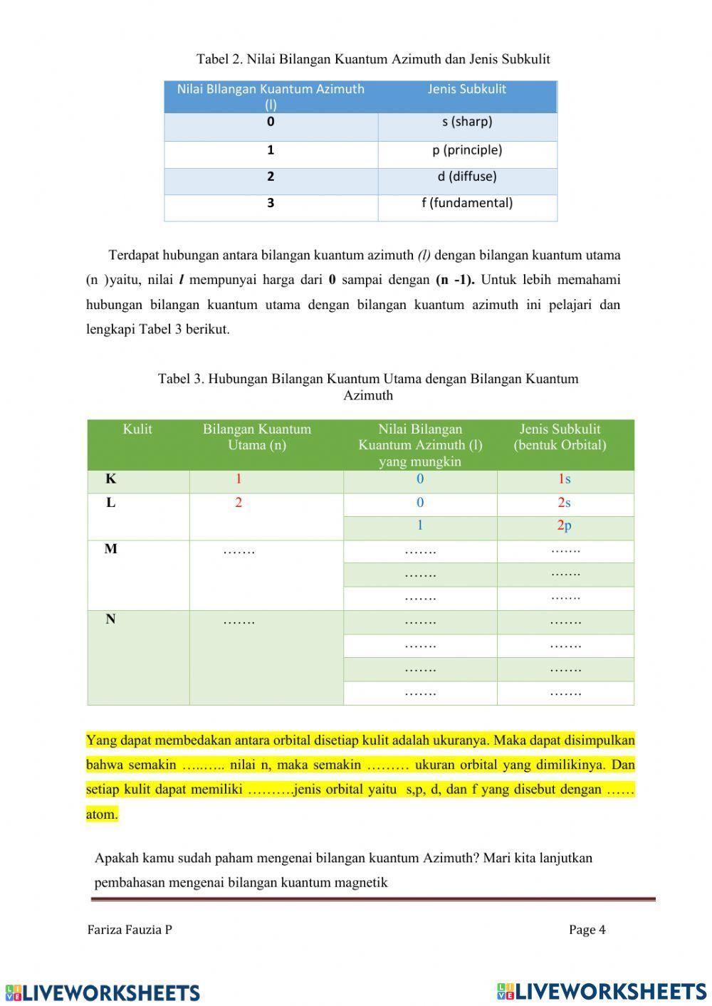 Bilangan Kuantum Kimia Kelas X